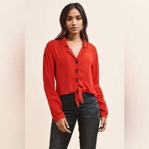 Dynamite Long Sleeve Tie Front Blouse